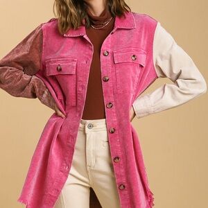 Umgee Pink and Cream Colorblock Utility Jacket